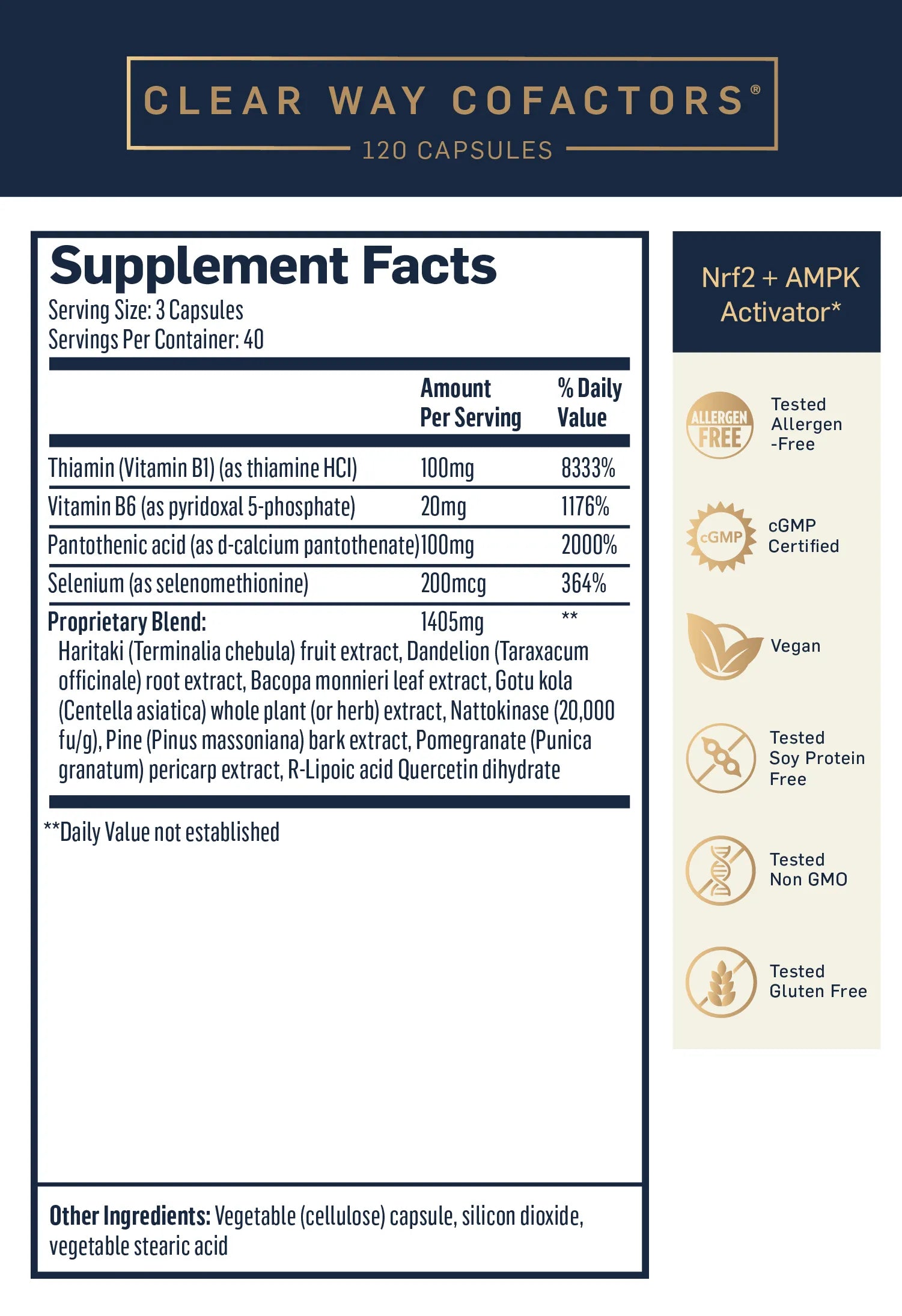 Clear Way Cofactors by Quicksilver Scientific Supplement Facts