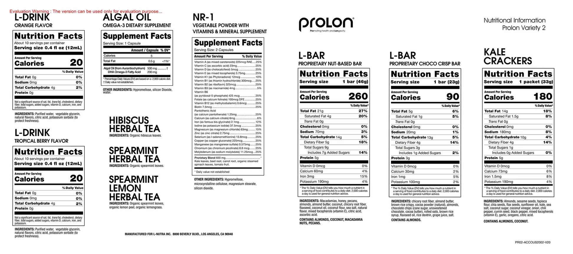 ProLon Kit by ProLon Supplement Facts