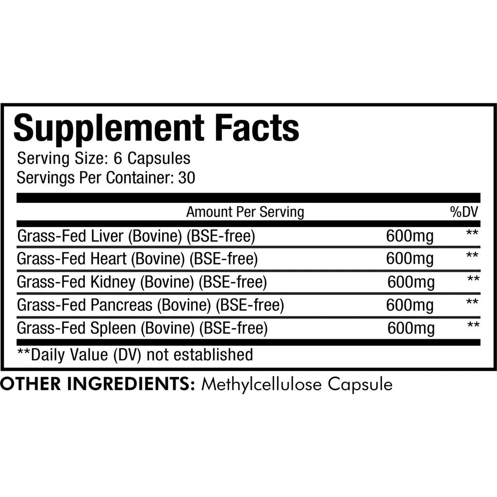 Grass Fed Beef Organs by Codeage Supplement Facts