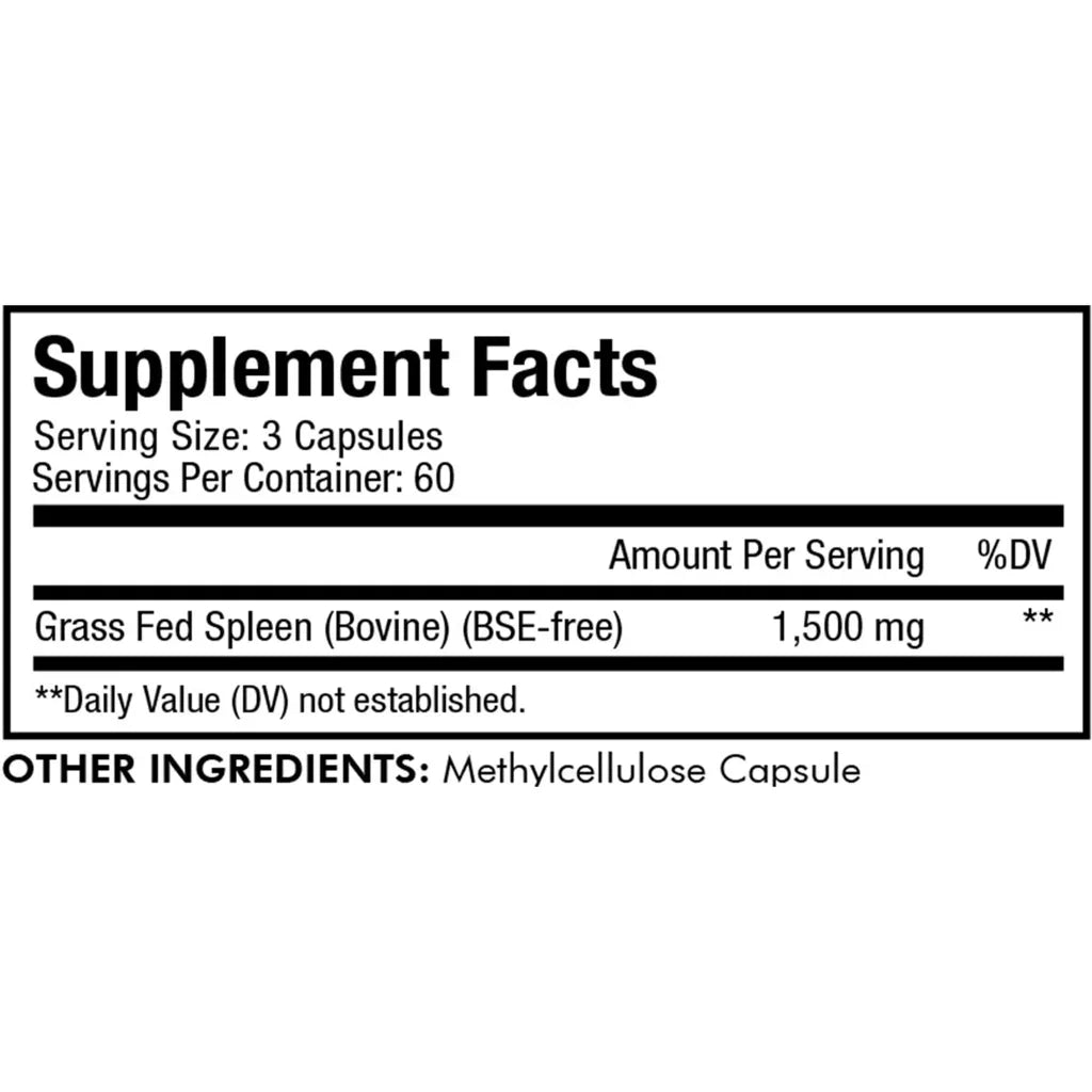 Grass Fed Beef Spleen by Codeage Supplement Facts