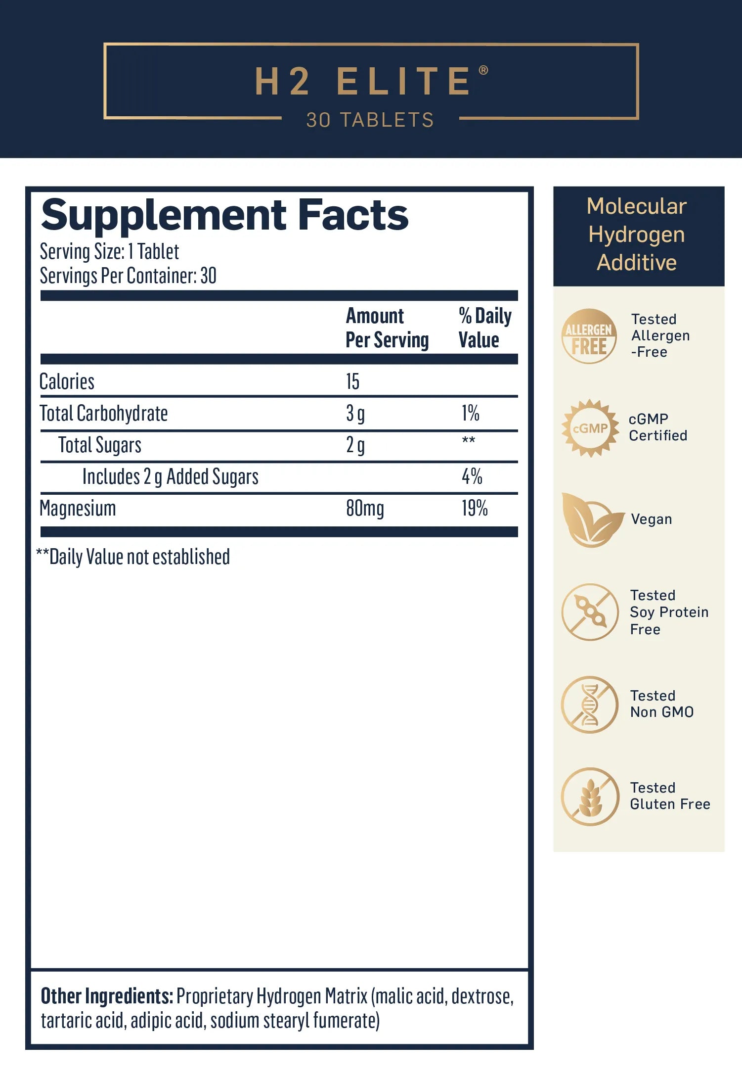H2 Elite by Quicksilver Scientific Supplement Facts