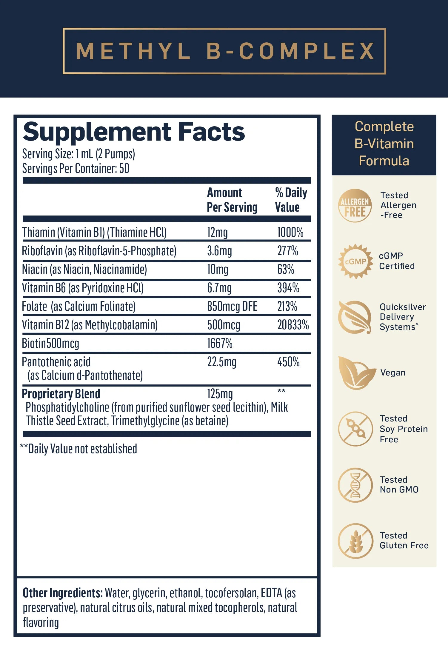Methyl B-Complex by Quicksilver Scientific Supplement Facts