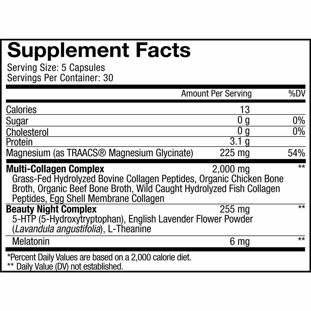 Multi Collagen Beauty-Melatonin by Codeage Supplement Facts