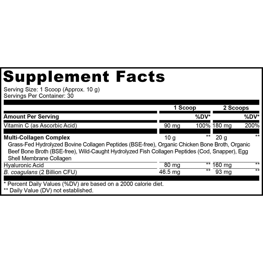 Multi Collagen Peptides + Probiotics Supplement Facts