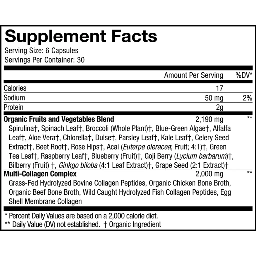 Multi Collagen + Raw Greens by Codeage Supplement Facts