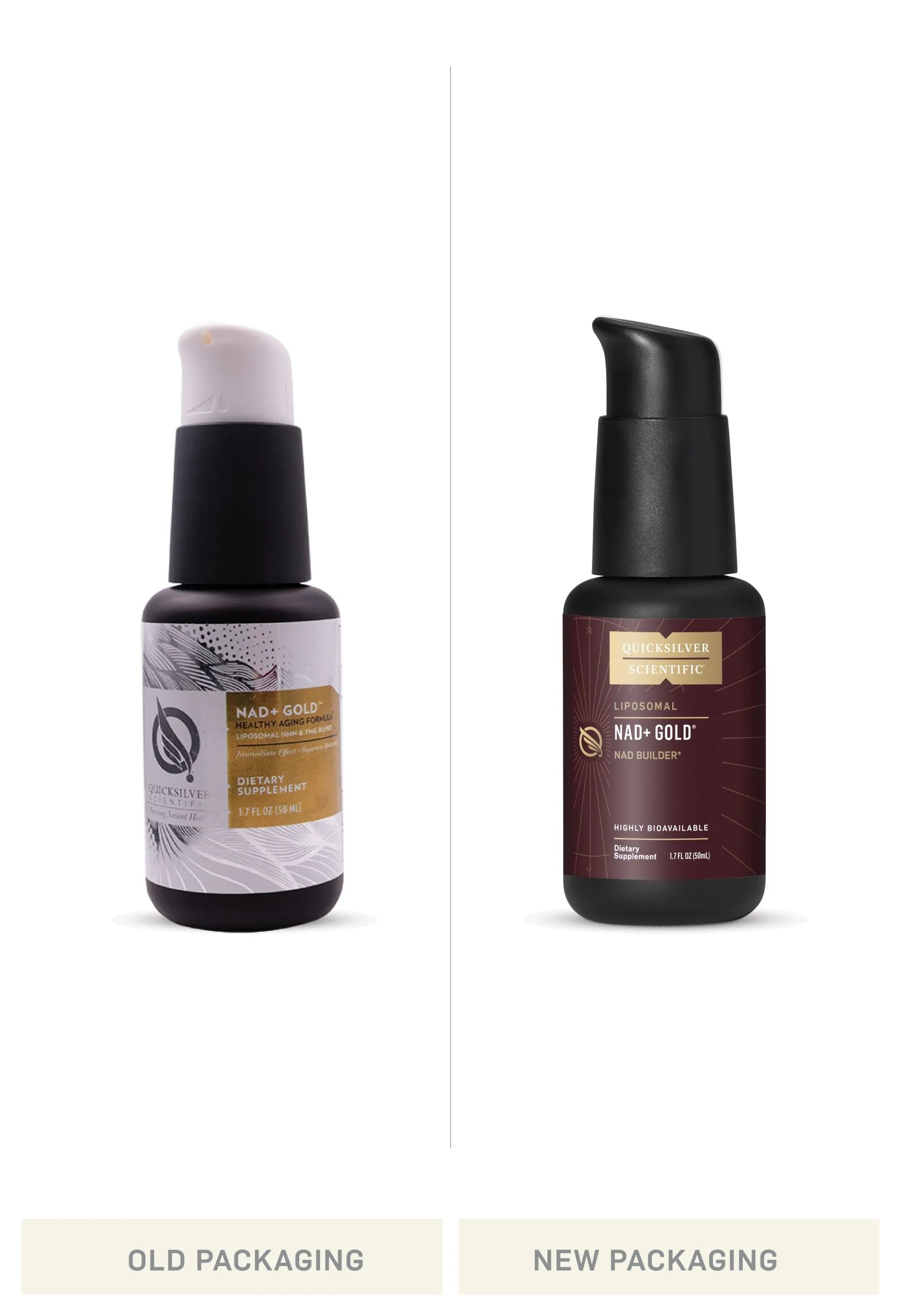 NAD+ Gold by Quicksilver Scientific Old vs New Bottle Comparison