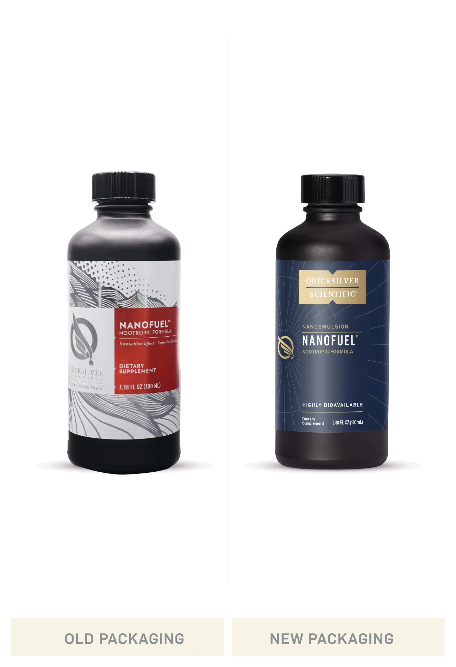 NanoFuel Nootropic Formula by Quicksilver Scientific Old vs New Bottle Comparison