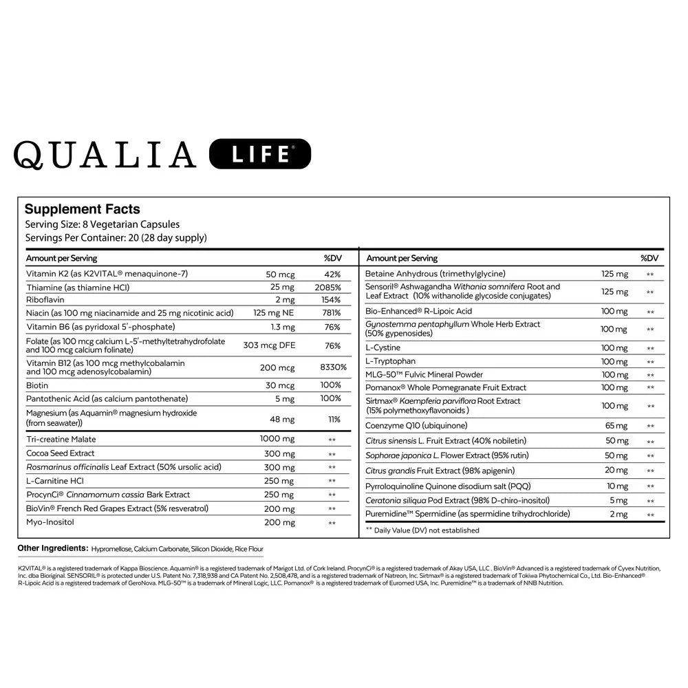 Qualia Life by Qualia Life Supplement Facts