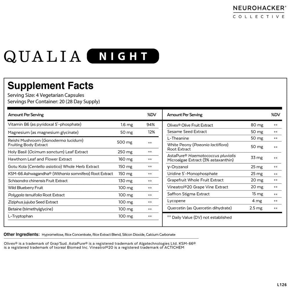 Qualia Night by Qualia Life Supplement Facts
