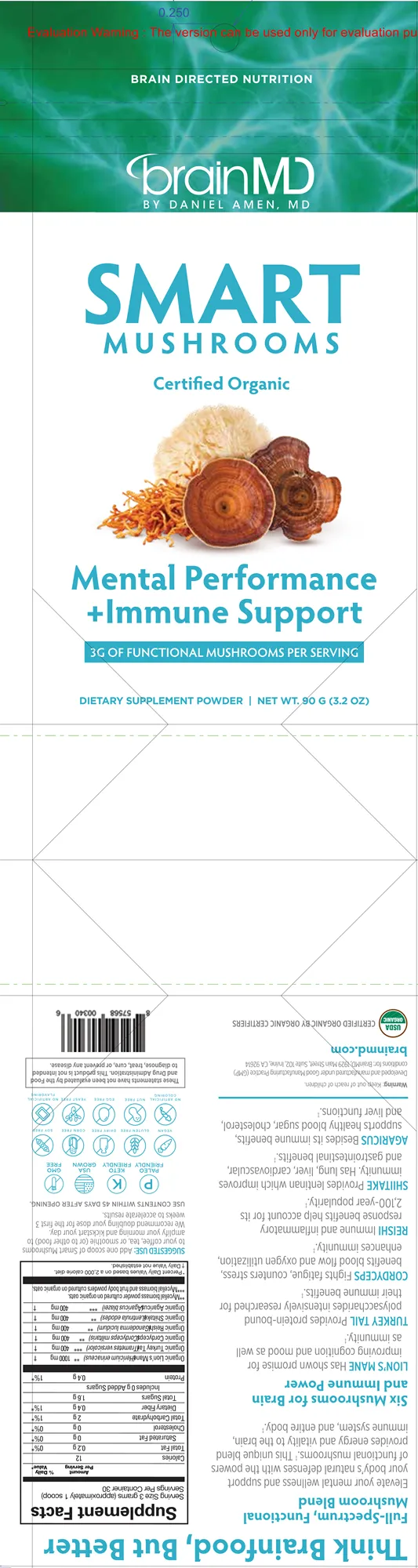 Smart Mushrooms by Brain MD Label