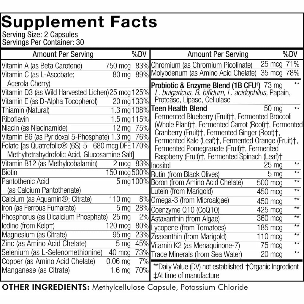 Teen's Daily Multivitamin by Codeage Supplement Facts