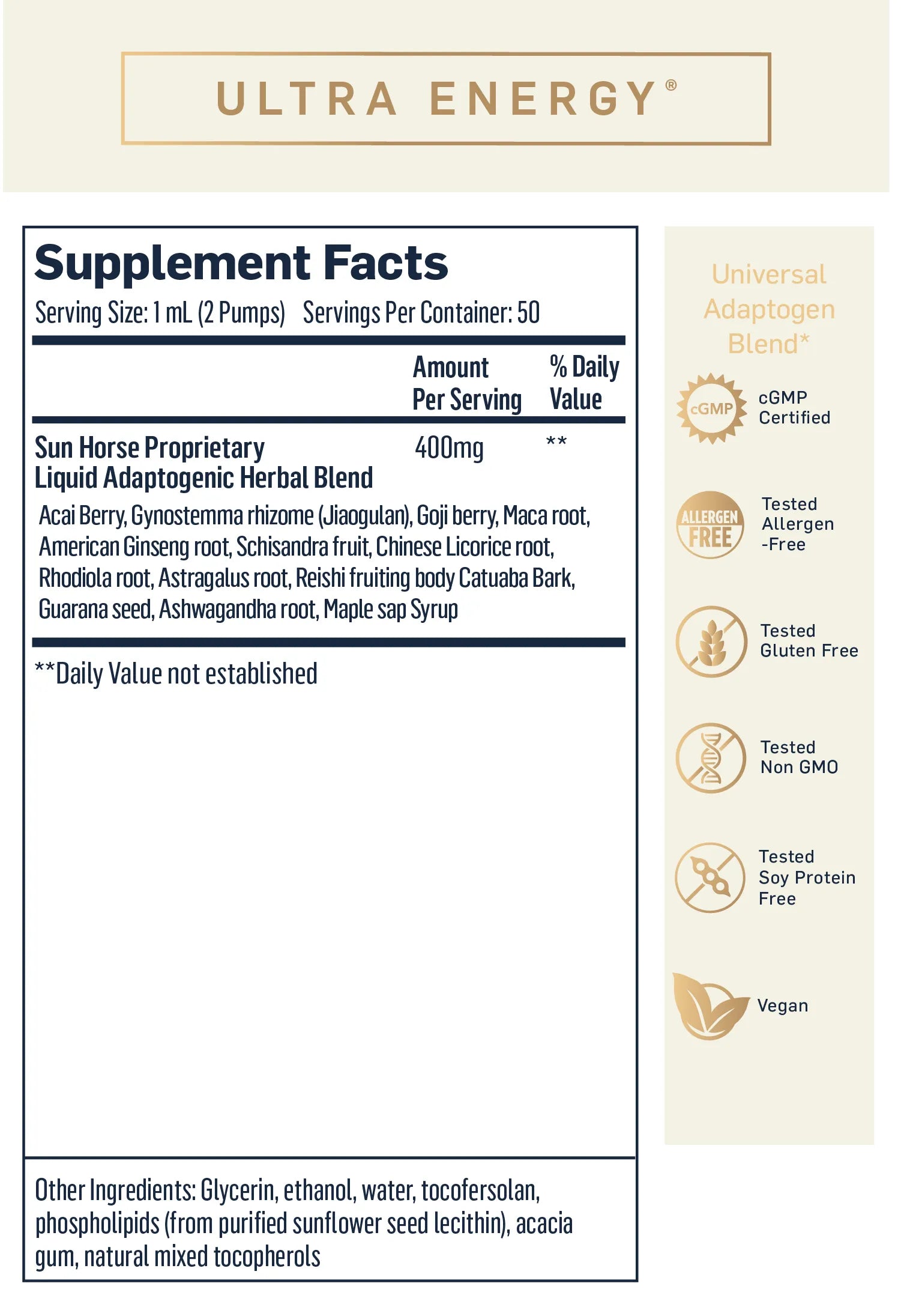 Ultra Energy by Quicksilver Scientific Supplement Facts
