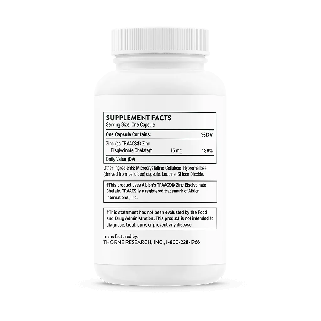 Zinc Bisglycinate 15 mg by Thorne Bottle Supplement Facts