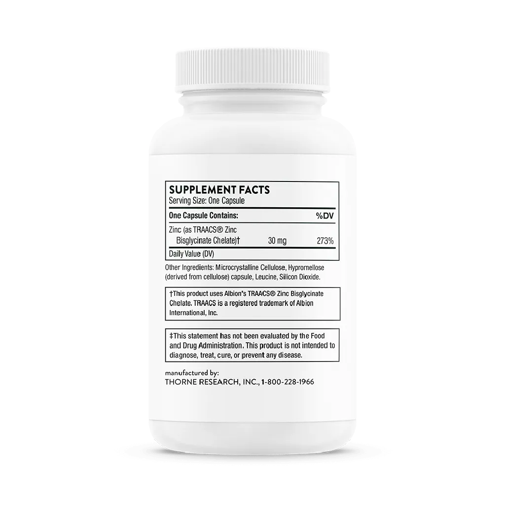 Zinc Bisglycinate 30 mg by Thorne Bottle Supplement Facts