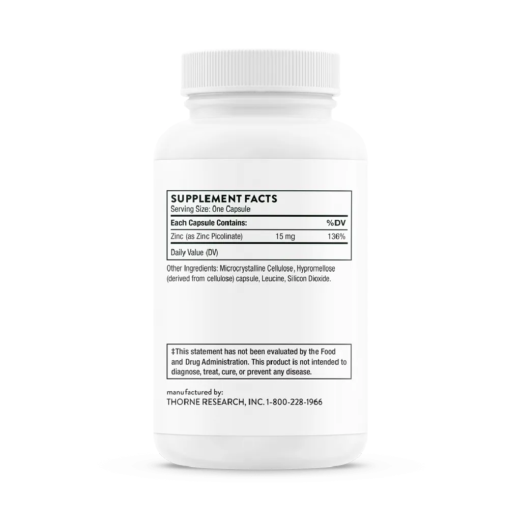 Zinc Picolinate 15 mg by Thorne Bottle Supplement Facts