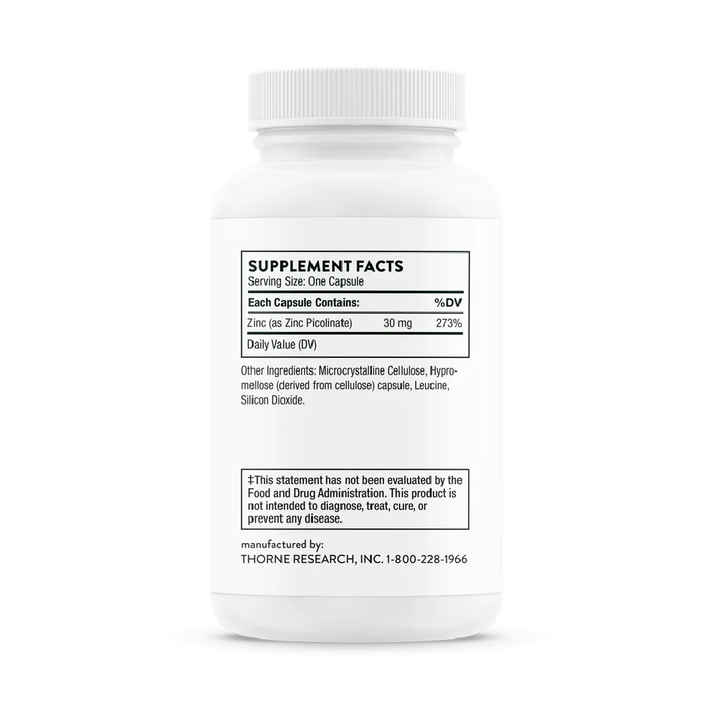 Zinc Picolinate 30 mg by Thorne Bottle Supplement Facts